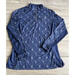 Romfh Ladies Chill Factor Long Sleeve 1/4 Zip Blue Shirt Large Seahorse Shells